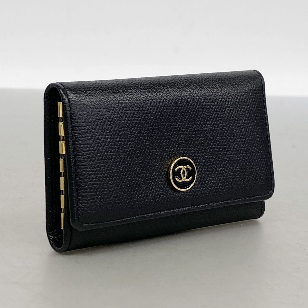 Chanel Key Case Coco Buttons Leather Black Gold Key Holder — view 2