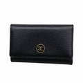 Chanel Key Case Coco Buttons Leather Black Gold Key Holder