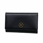 Chanel Key Case Coco Buttons Leather Black Gold Key Holder