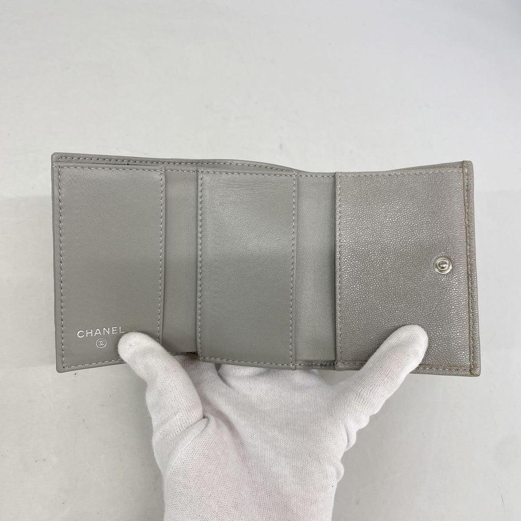 Chanel Trifold Wallet Boy Caviar Leather Gray Silver — view 3