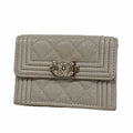 Chanel Trifold Wallet Boy Caviar Leather Gray Silver