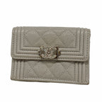 Chanel Trifold Wallet Boy Caviar Leather Gray Silver