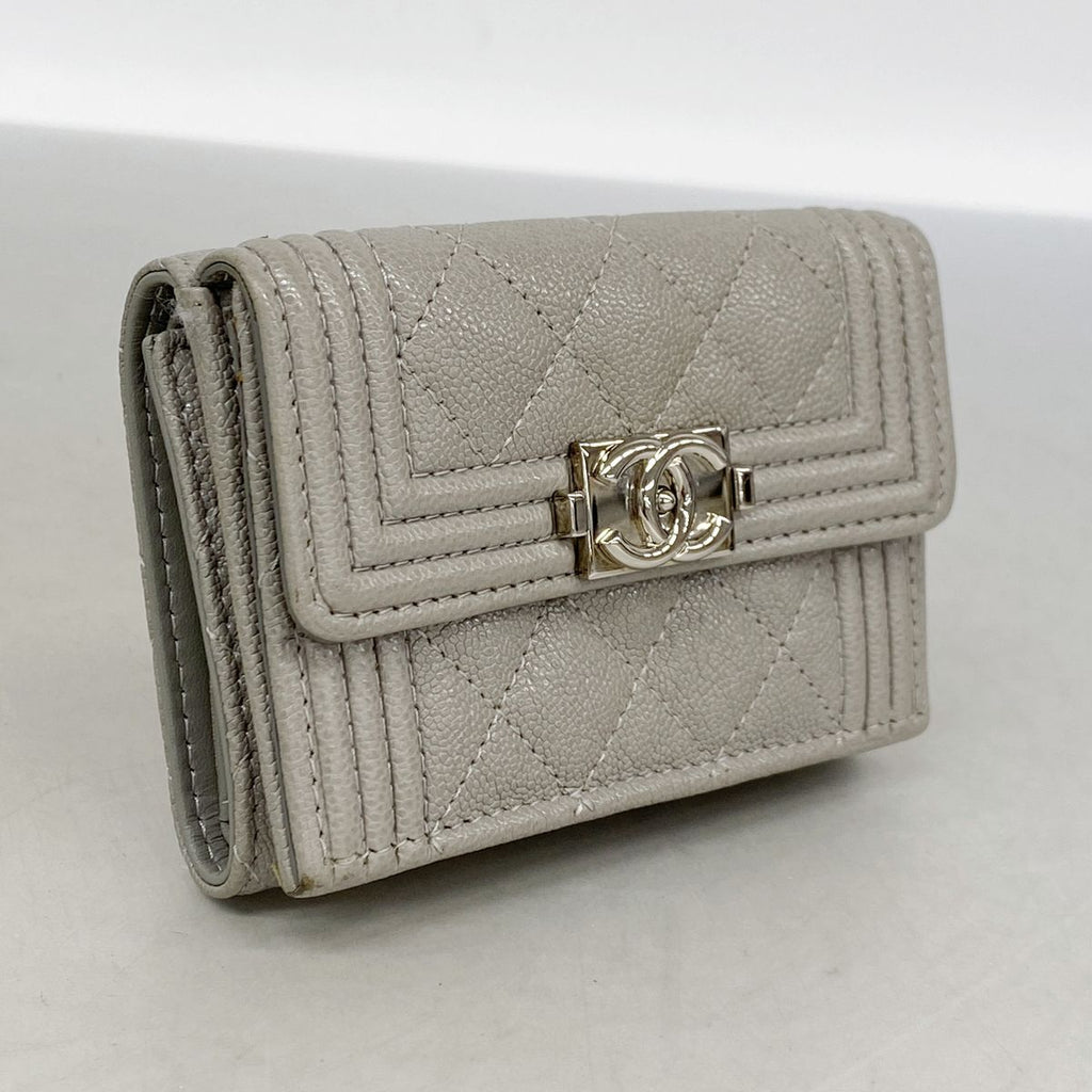 Chanel Trifold Wallet Boy Caviar Leather Gray Silver — view 2
