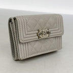 Chanel Trifold Wallet Boy Caviar Leather Gray Silver — view 2