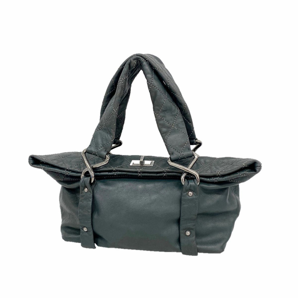 Chanel Tote Bag 2.55 Quilted Leather Dark Green Silver