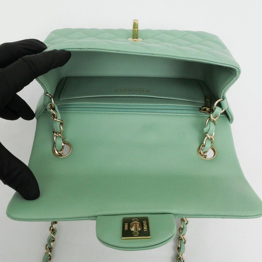 Chanel Mini Quilted 20 Chain Shoulder Light Green Champagne Lambskin Mint Bag — view 5