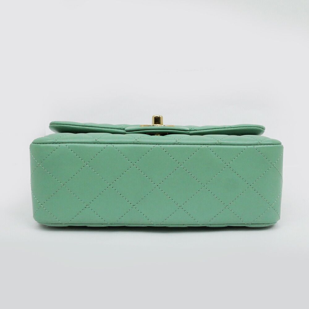 Chanel Mini Quilted 20 Chain Shoulder Light Green Champagne Lambskin Mint Bag — view 3