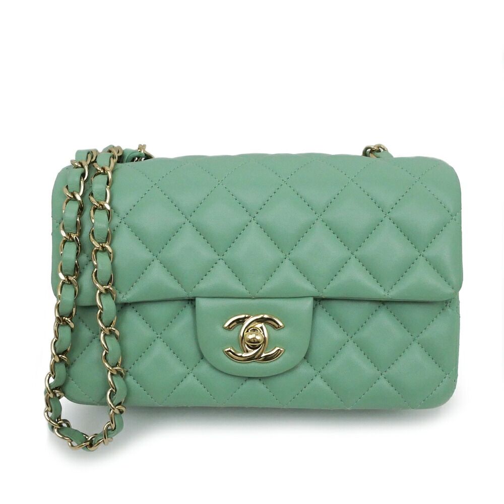 Chanel Mini Quilted 20 Chain Shoulder Light Green Champagne Lambskin Mint Bag