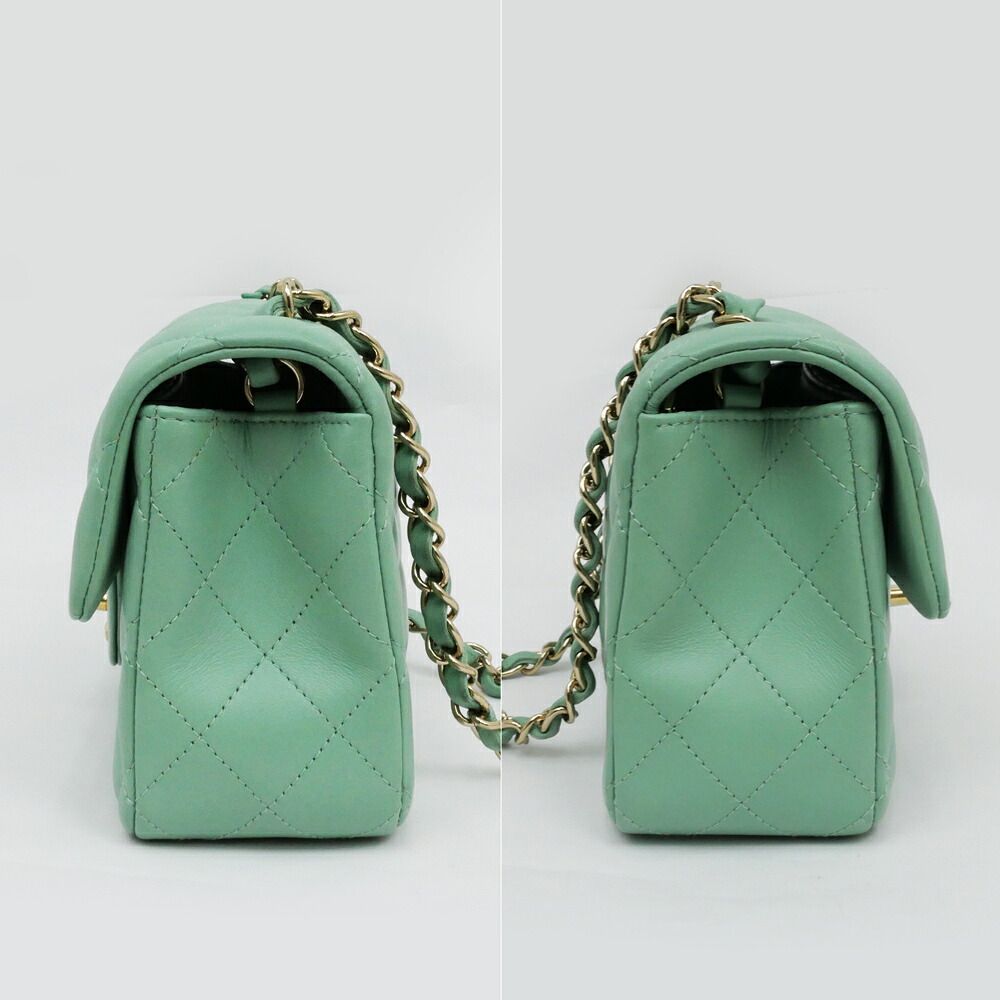 Chanel Mini Quilted 20 Chain Shoulder Light Green Champagne Lambskin Mint Bag — view 2