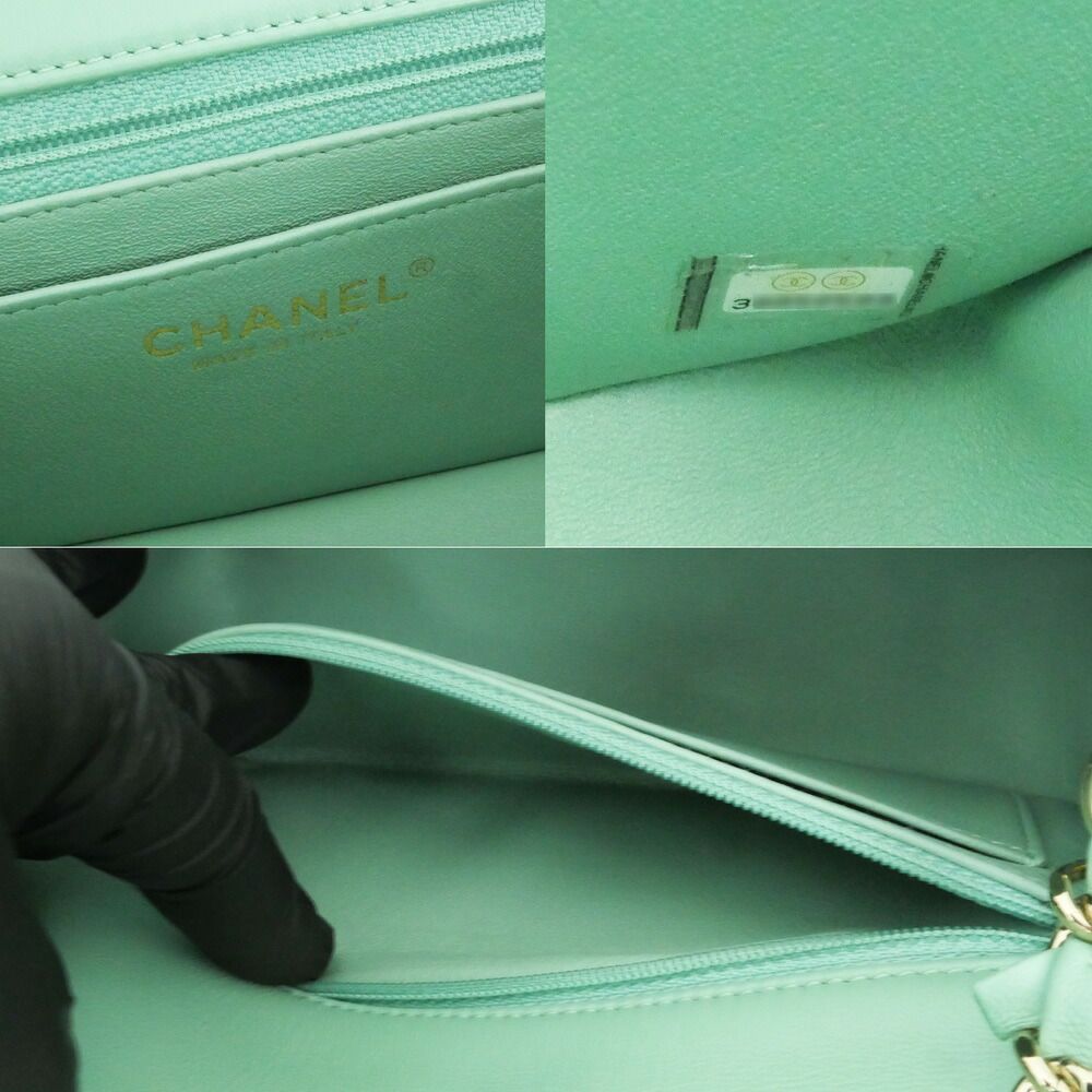 Chanel Mini Quilted 20 Chain Shoulder Light Green Champagne Lambskin Mint Bag — view 6