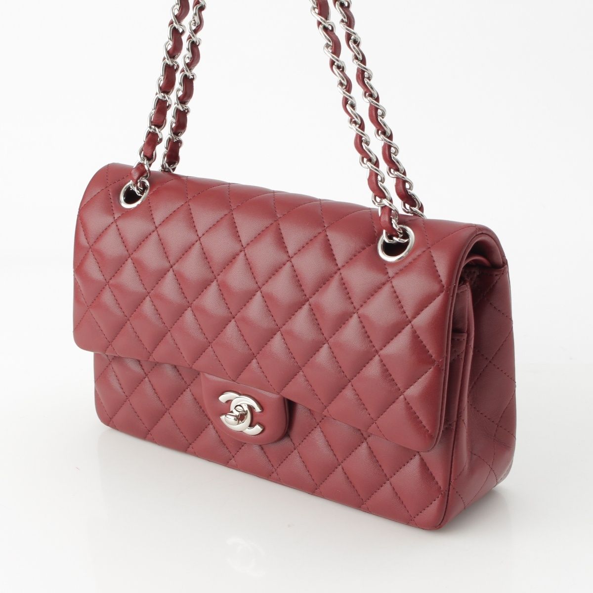 Chanel Quilted 25 Lambskin Double Flap Chain Shoulder Bag Burgundy — view 3