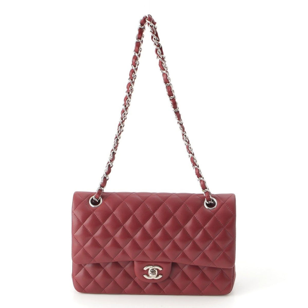 Chanel Quilted 25 Lambskin Double Flap Chain Shoulder Bag Burgundy