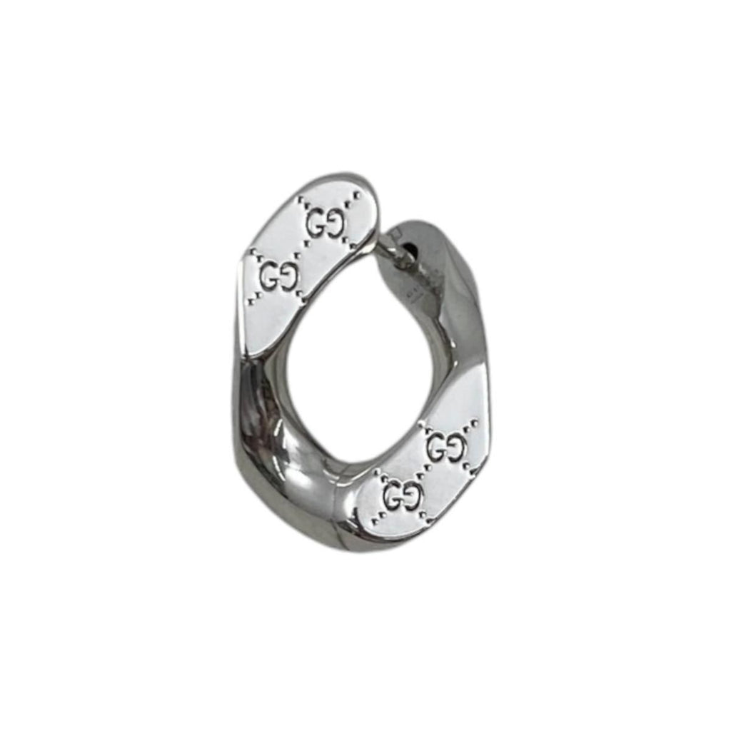 Gucci Earrings Signature Twisted Hoop GG Pattern Logo Silver — view 6