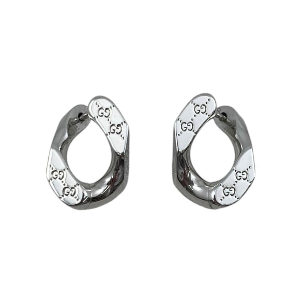 Gucci Earrings Signature Twisted Hoop GG Pattern Logo Silver