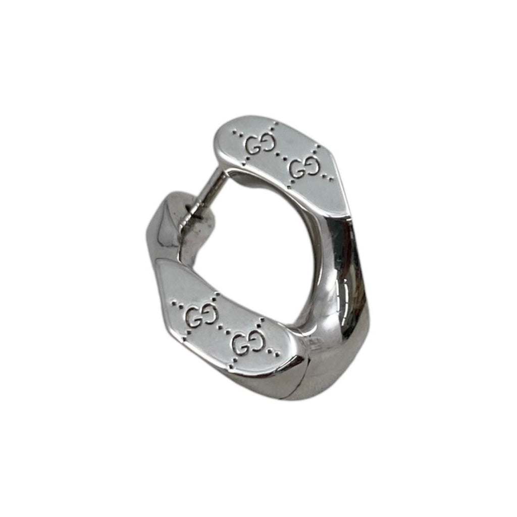 Gucci Earrings Signature Twisted Hoop GG Pattern Logo Silver — view 3