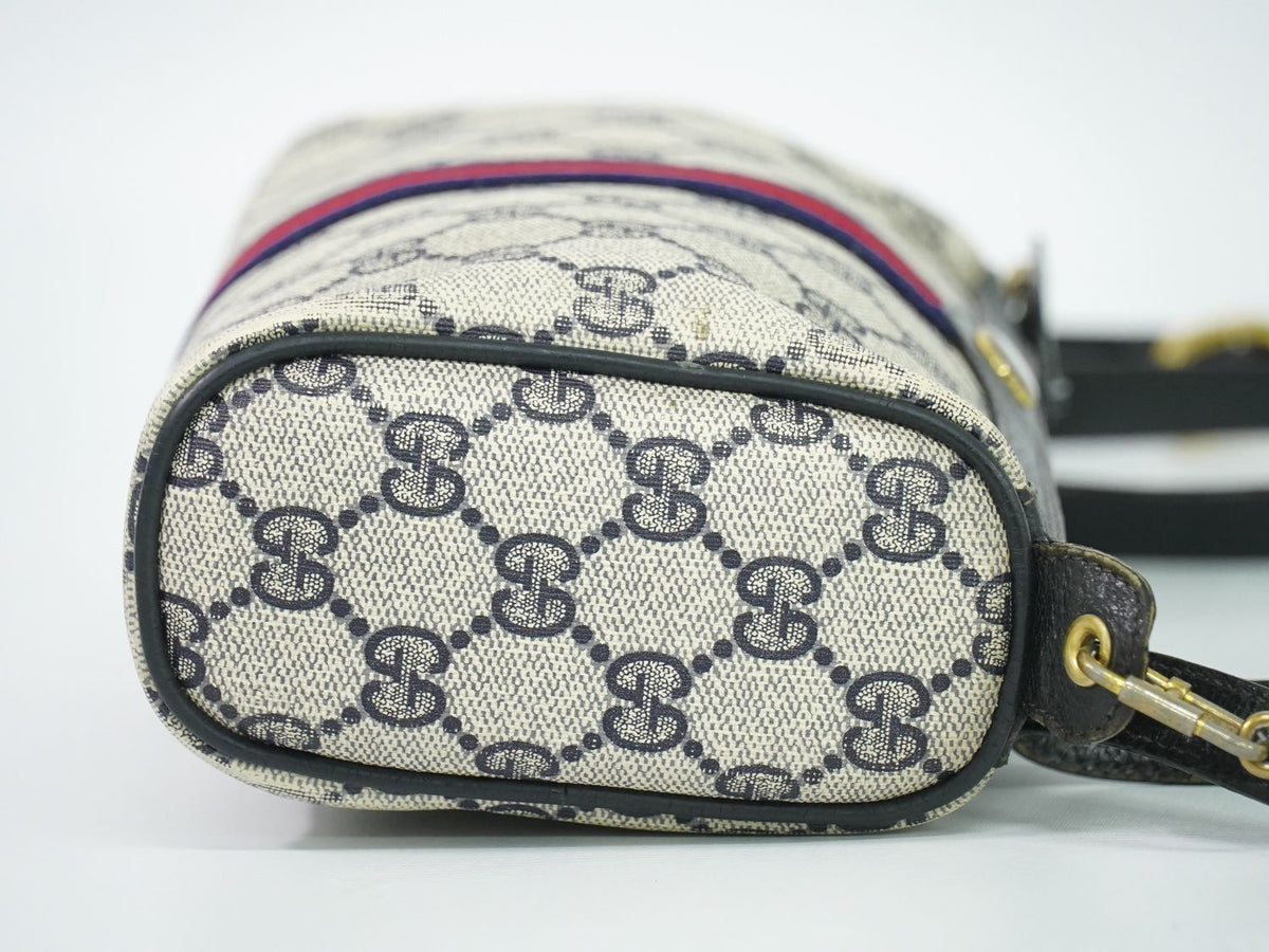 Gucci Vintage Sherry Line GG Supreme 2-Way Shoulder Bag Clutch Pochette Navy — view 4