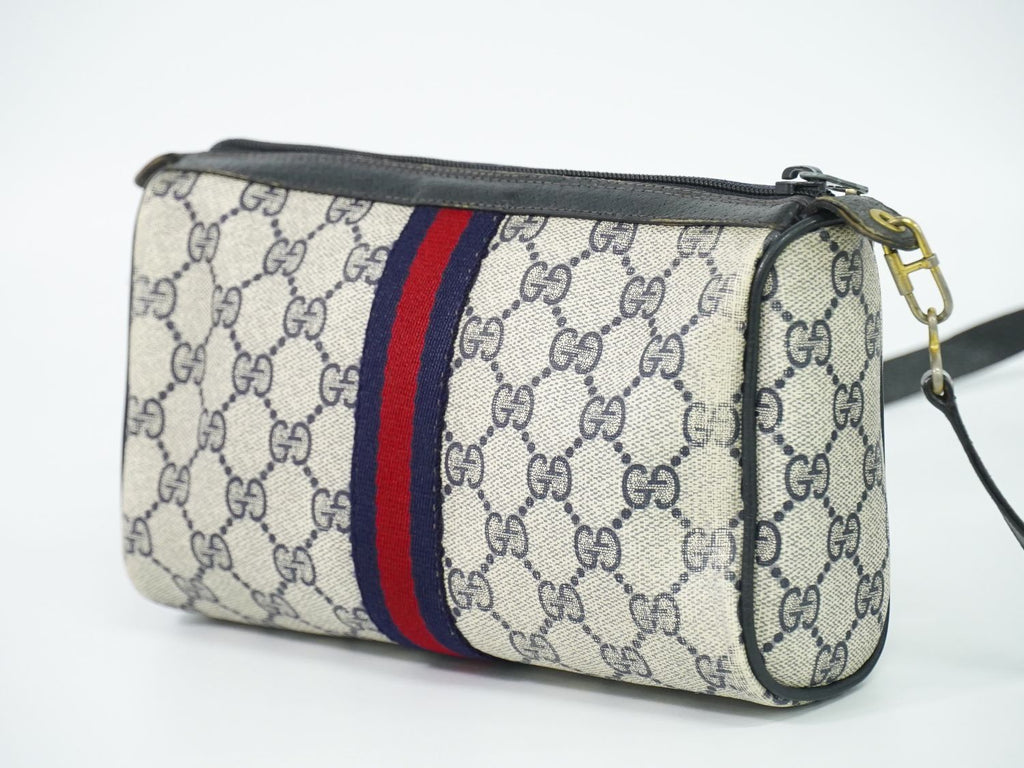 Gucci Vintage Sherry Line GG Supreme 2-Way Shoulder Bag Clutch Pochette Navy — view 2