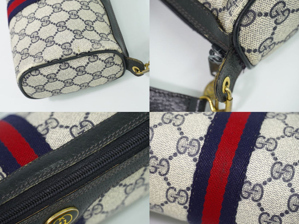 Gucci Vintage Sherry Line GG Supreme 2-Way Shoulder Bag Clutch Pochette Navy — view 7