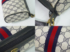 Gucci Vintage Sherry Line GG Supreme 2-Way Shoulder Bag Clutch Pochette Navy — view 7