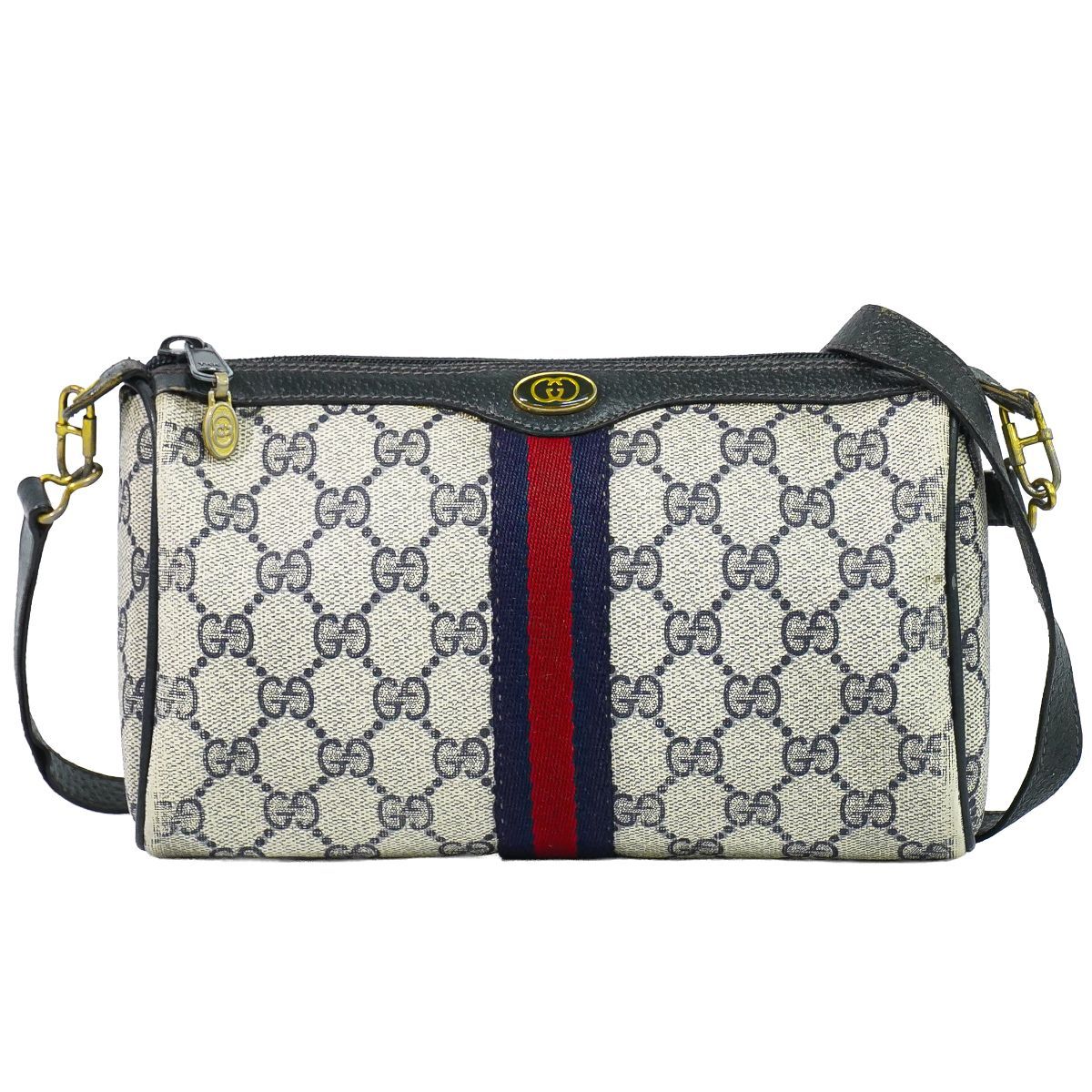Gucci Vintage Sherry Line GG Supreme 2-Way Shoulder Bag Clutch Pochette Navy