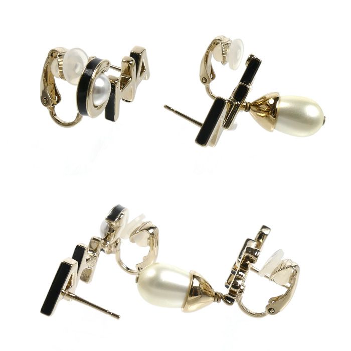 Chanel Logo Faux Pearl Earrings — view 3