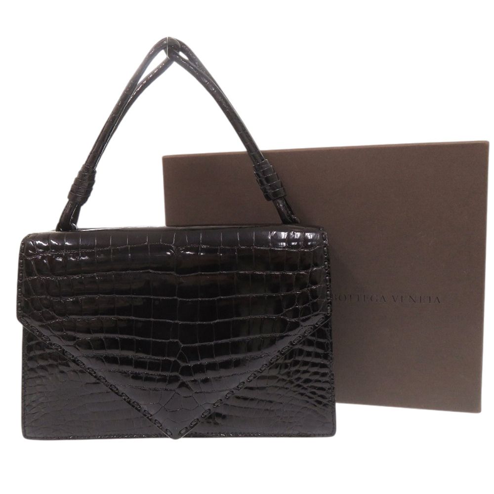 Bottega Veneta One Handle Shining Crocodile Black Handbag — view 2