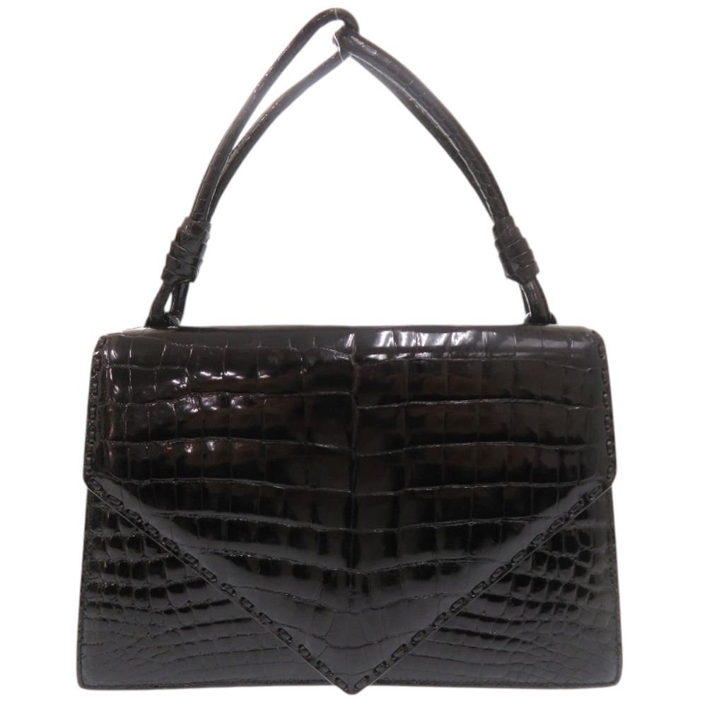 Bottega Veneta One Handle Shining Crocodile Black Handbag