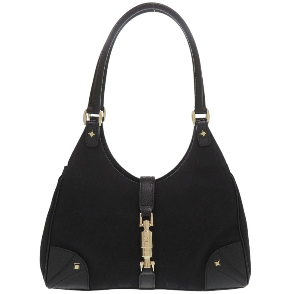 Gucci New Jackie Canvas Leather Black Gold Handbag