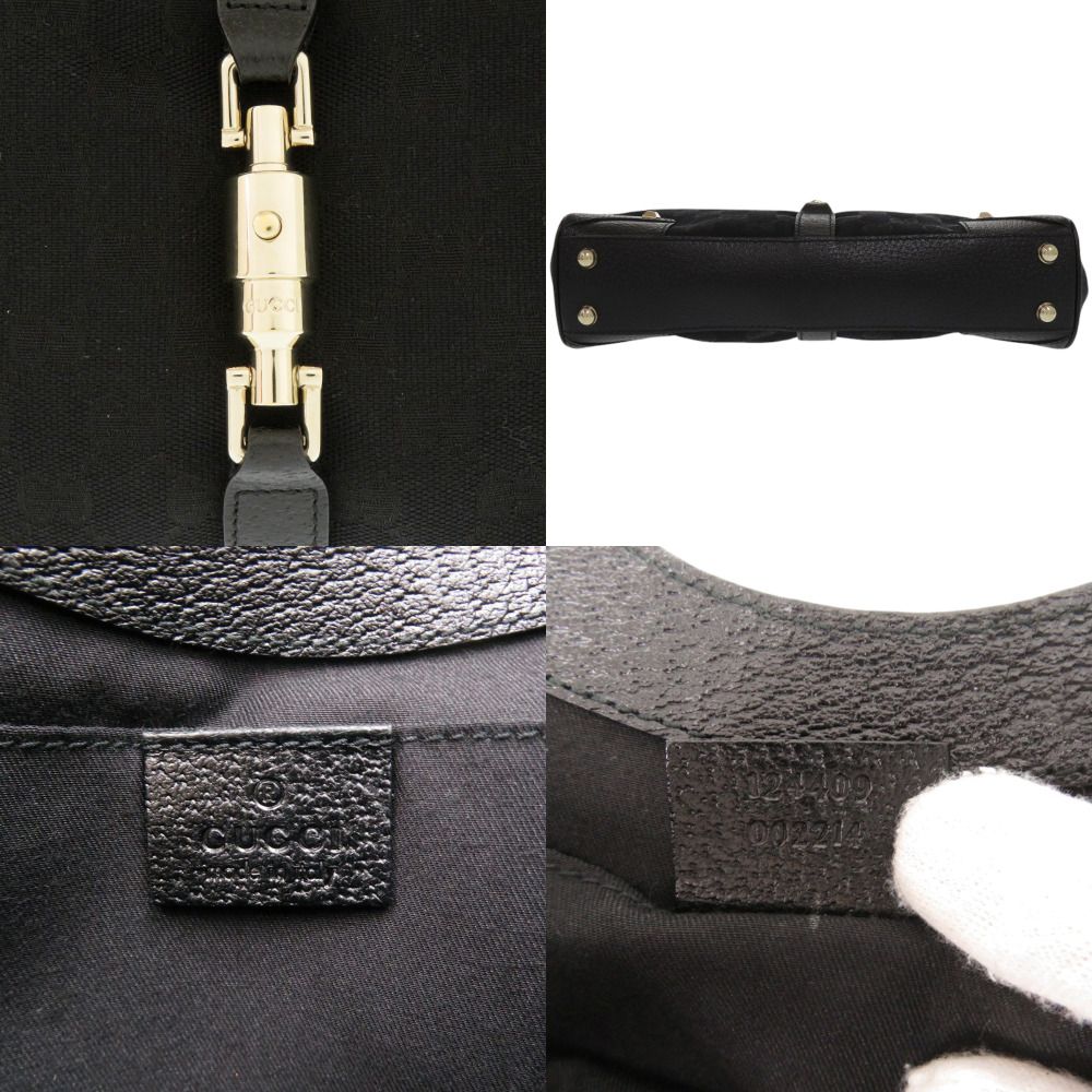 Gucci New Jackie Canvas Leather Black Gold Handbag — view 7