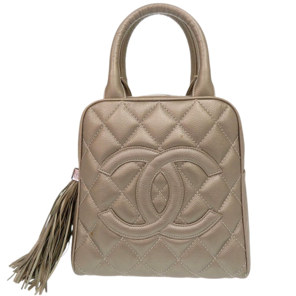 Chanel Caviar Leather Champagne Silver CC Logo Handbag