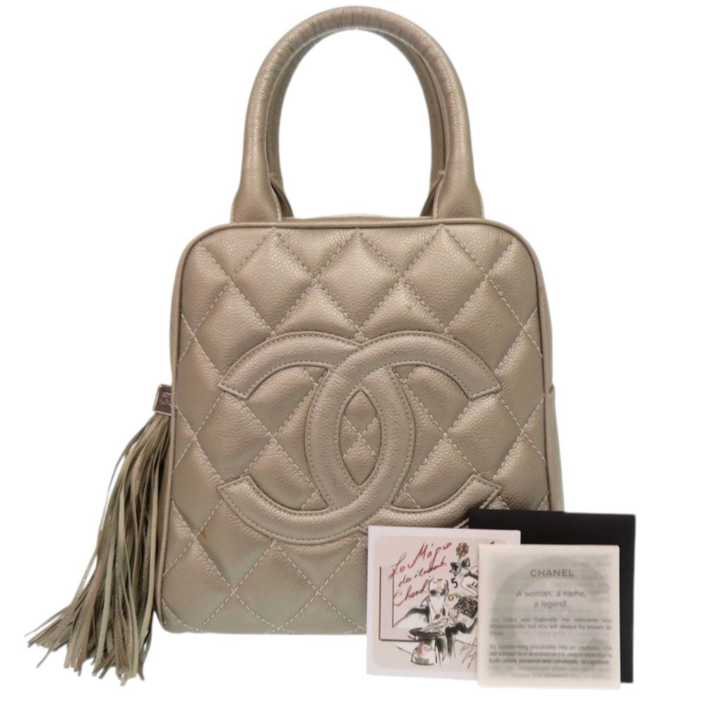 Chanel Caviar Leather Champagne Silver CC Logo Handbag — view 2