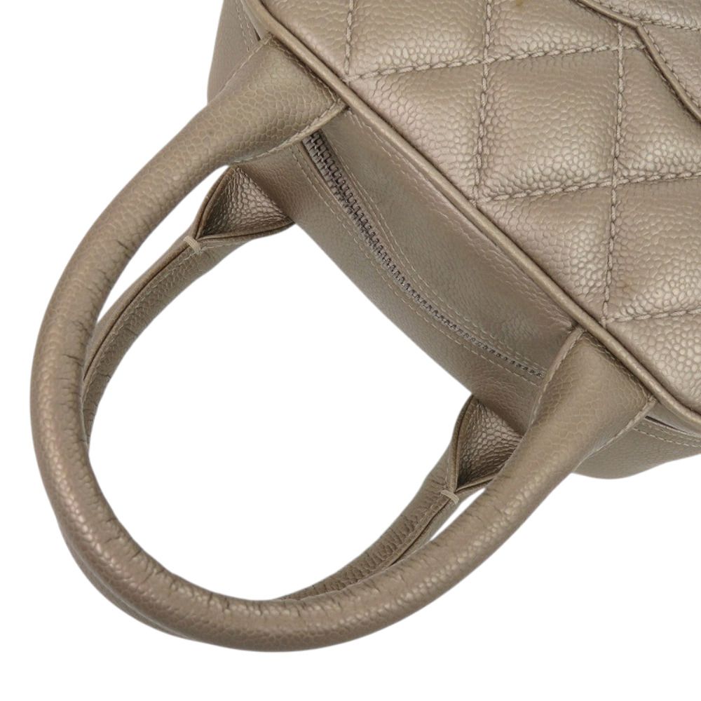 Chanel Caviar Leather Champagne Silver CC Logo Handbag — view 7