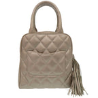 Chanel Caviar Leather Champagne Silver CC Logo Handbag — view 3