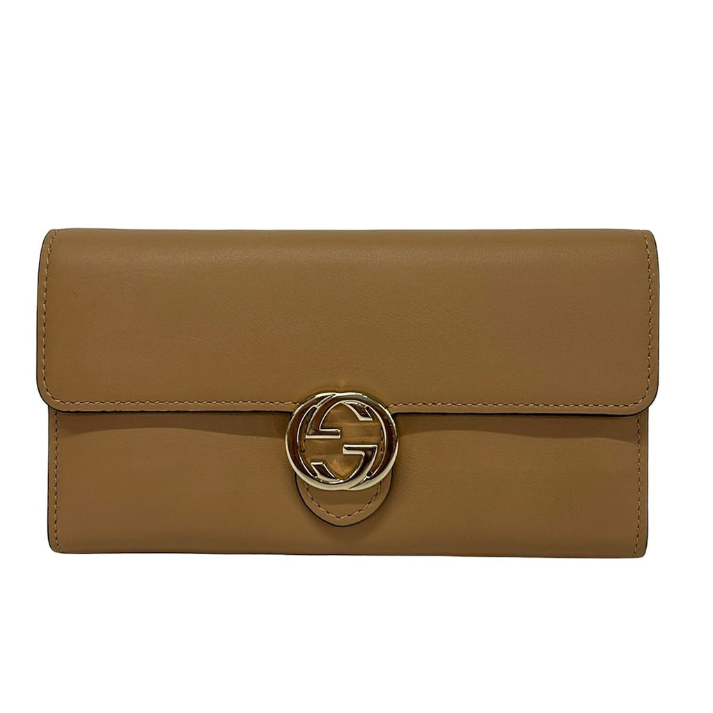 Gucci Wallet Interlocking G Continental Beige Leather