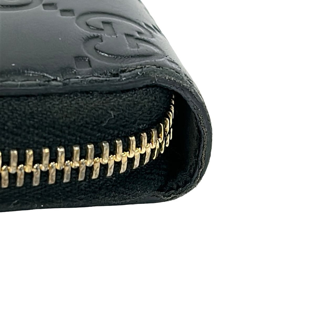 Gucci Wallet Bowie Black Embossed Guccissima Line Wind Zipper Leather — view 7