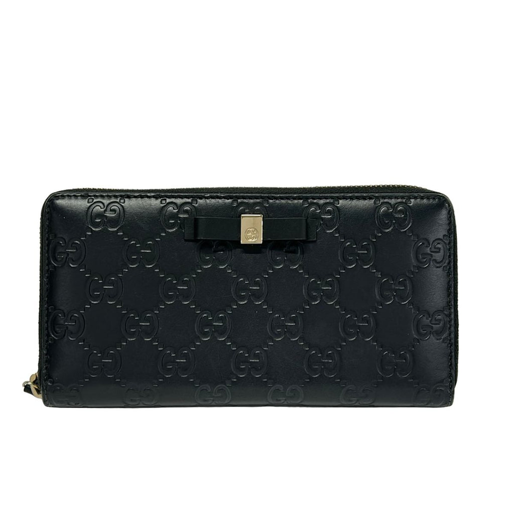 Gucci Wallet Bowie Black Embossed Guccissima Line Wind Zipper Leather