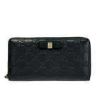 Gucci Wallet Bowie Black Embossed Guccissima Line Wind Zipper Leather