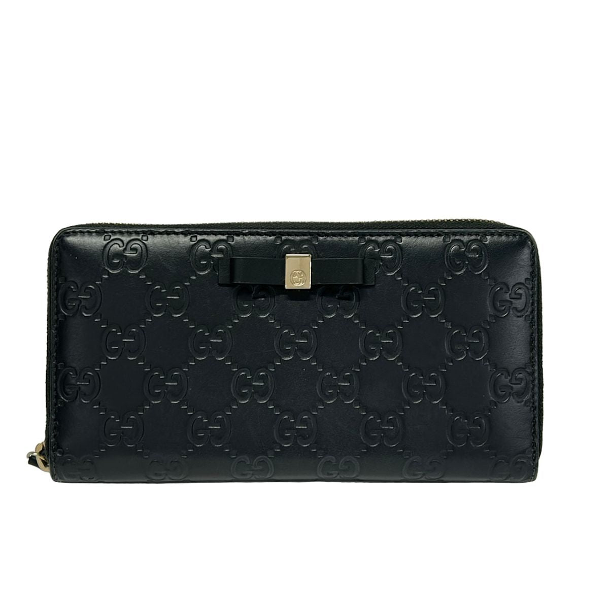 Gucci Wallet Bowie Black Embossed Guccissima Line Wind Zipper Leather