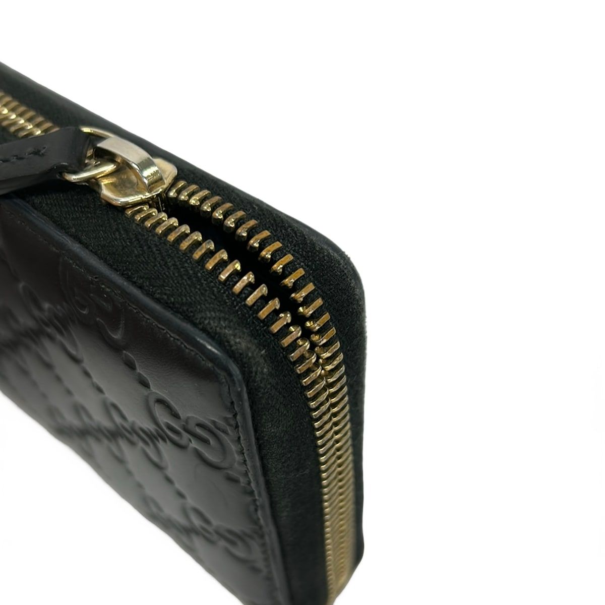 Gucci Wallet Bowie Black Embossed Guccissima Line Wind Zipper Leather — view 8