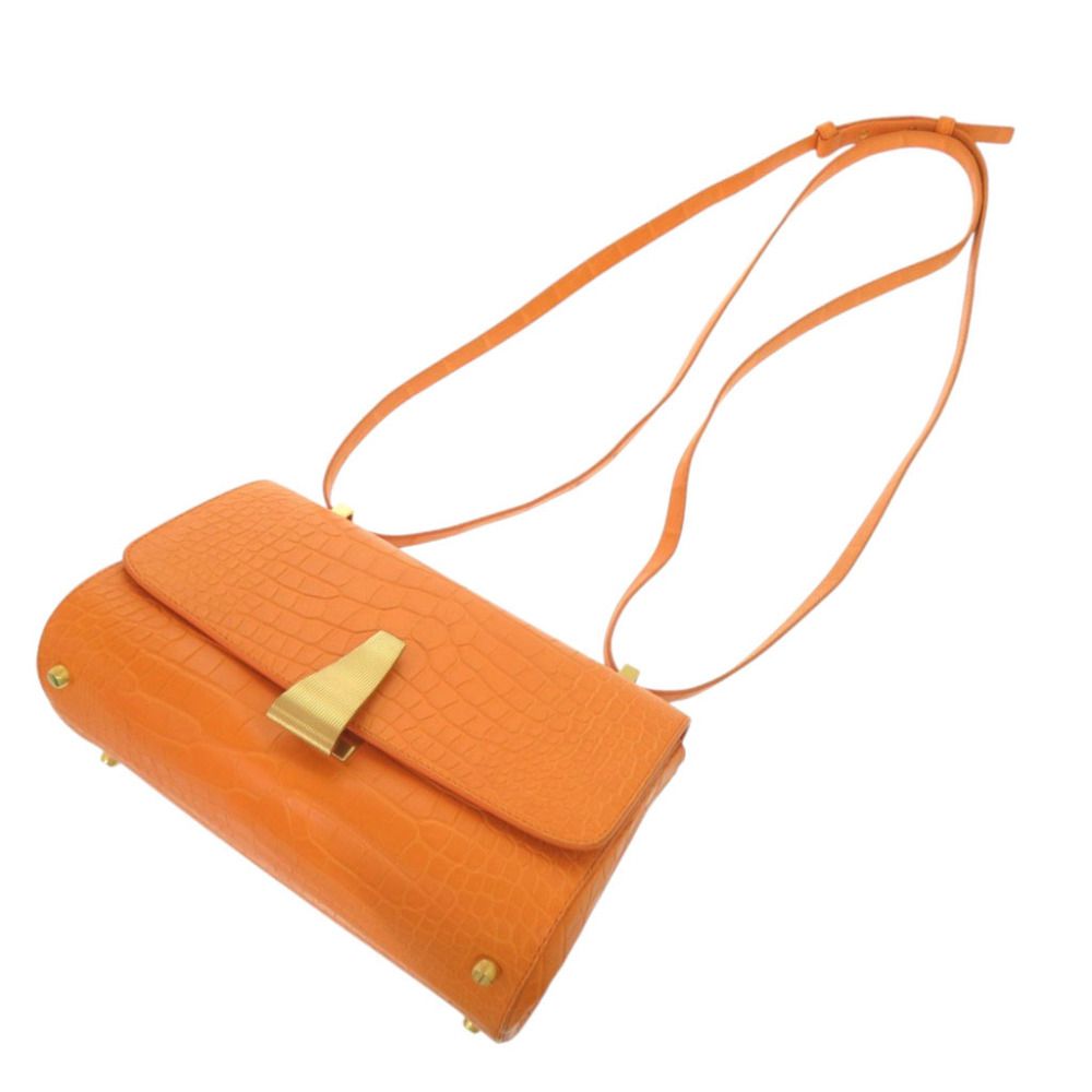 Bottega Veneta Angled Palmerato Alligator Orange Shoulder Bag — view 6
