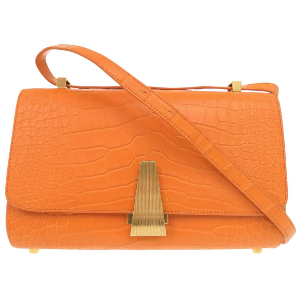 Bottega Veneta Angled Palmerato Alligator Orange Shoulder Bag