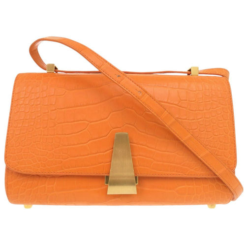 Bottega Veneta Angled Palmerato Alligator Orange Shoulder Bag