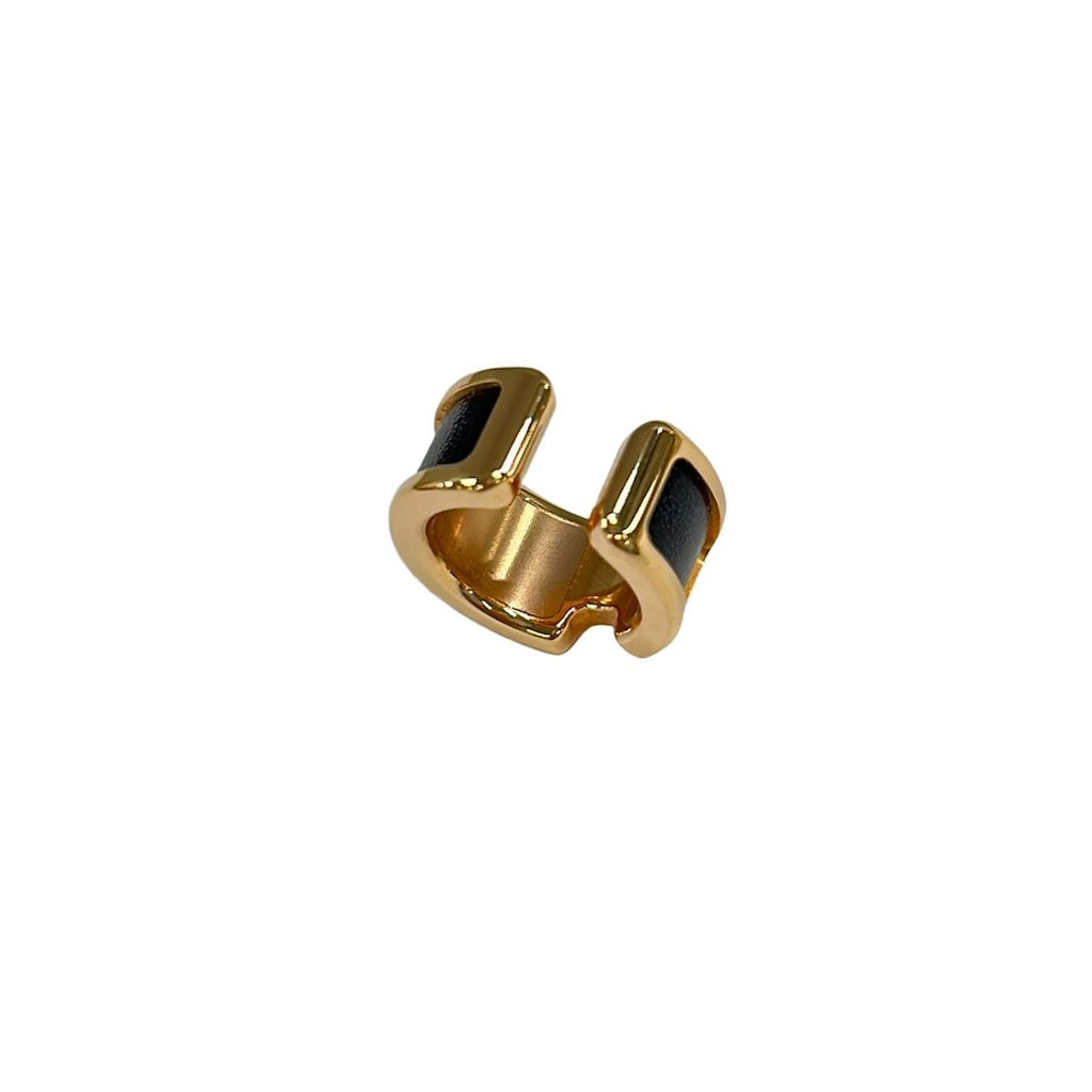 Hermes Olympe Leather Pink Gold Black Ear Cuff Earrings — view 3