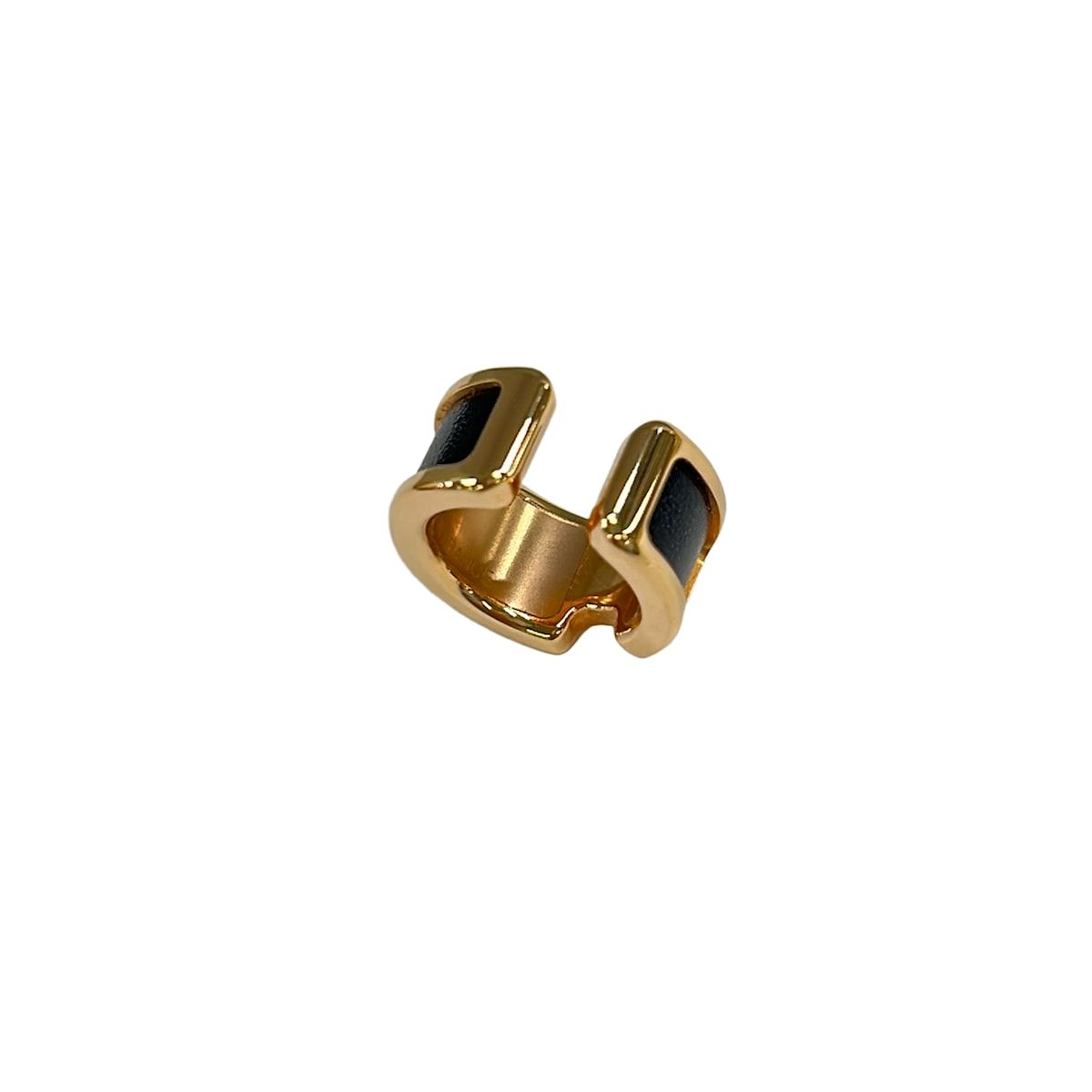 Hermes Olympe Leather Pink Gold Black Ear Cuff Earrings — view 3