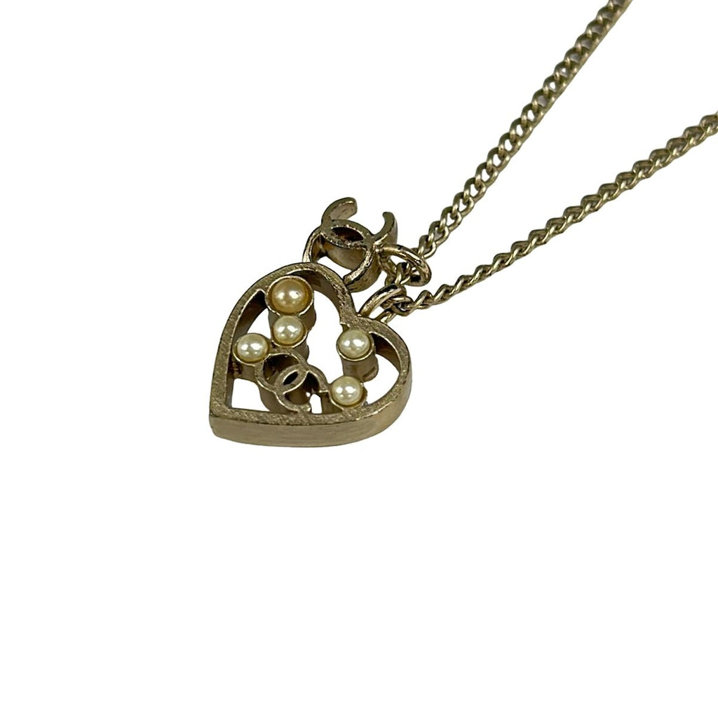 Chanel Necklace Silver White CC Logo Heart
