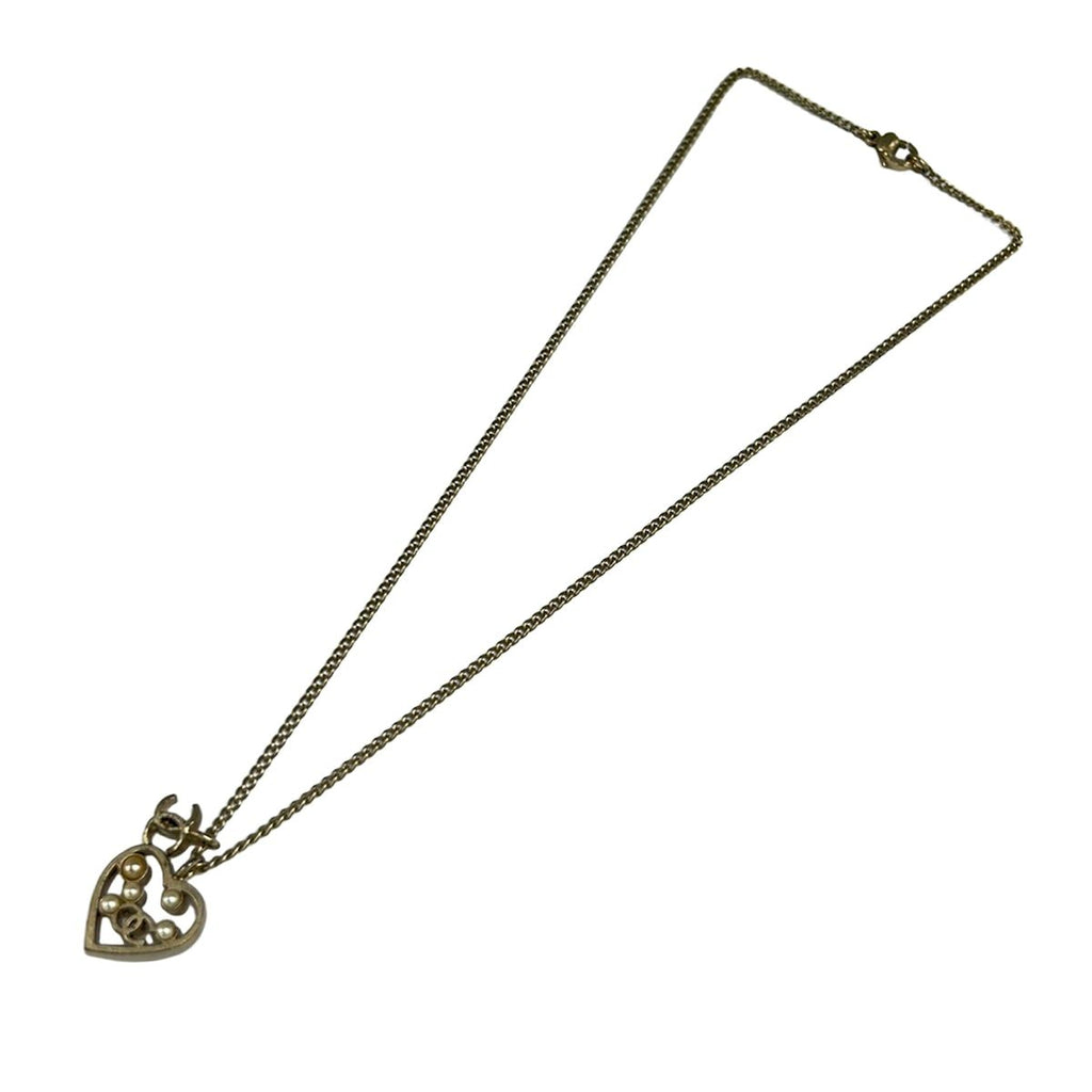 Chanel Necklace Silver White CC Logo Heart — view 2
