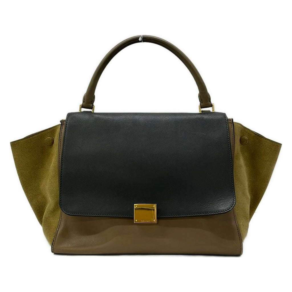 Celine Handbag Trapeze Medium Beige Dark Navy Khaki Leather