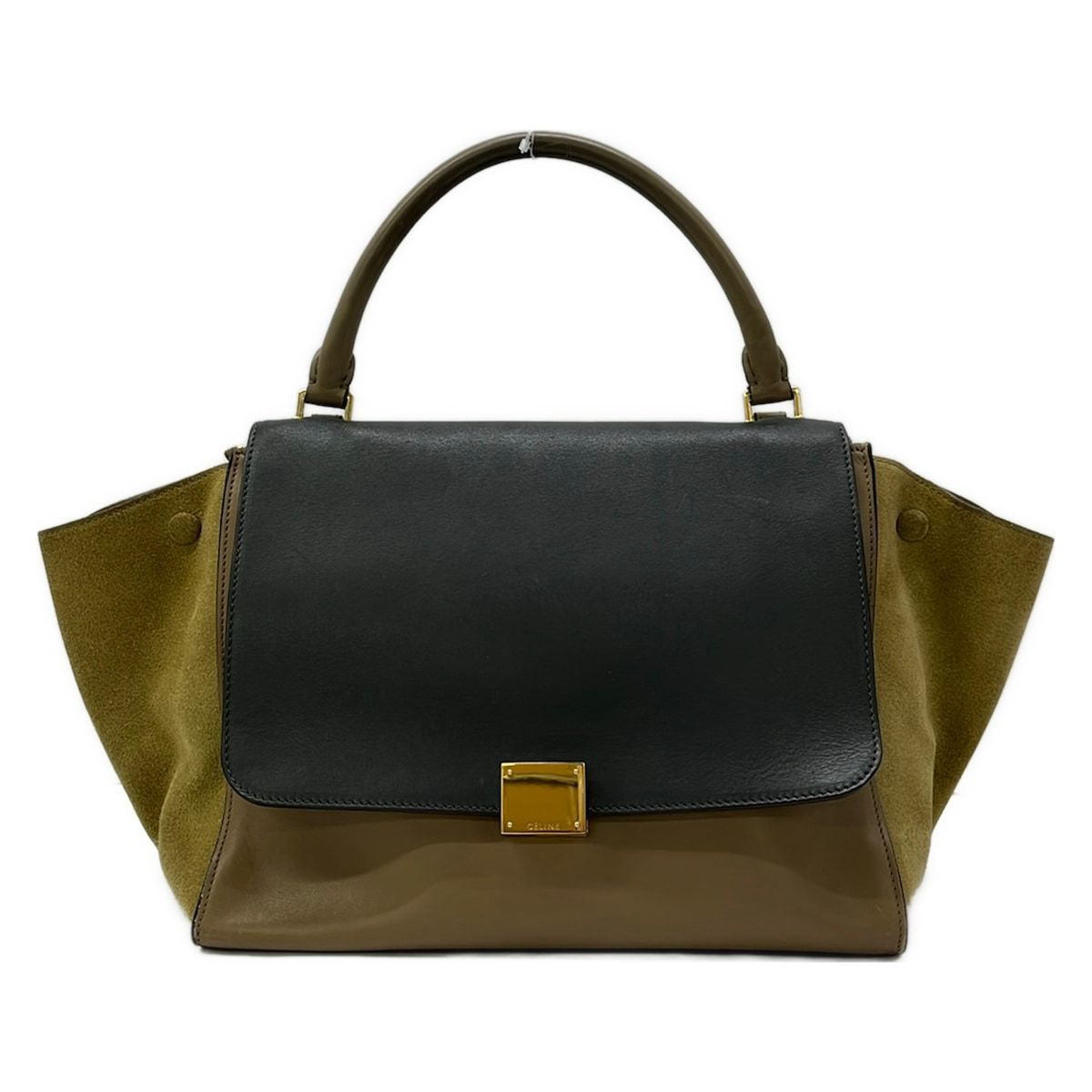 Celine Handbag Trapeze Medium Beige Dark Navy Khaki Leather