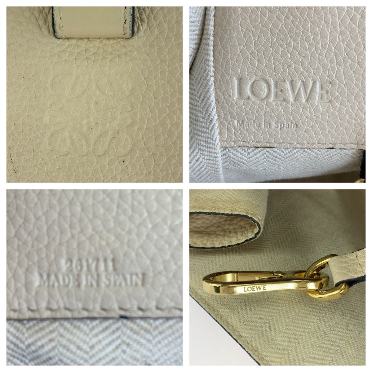 Loewe Hammock White Beige Gold Leather Handbag — view 4