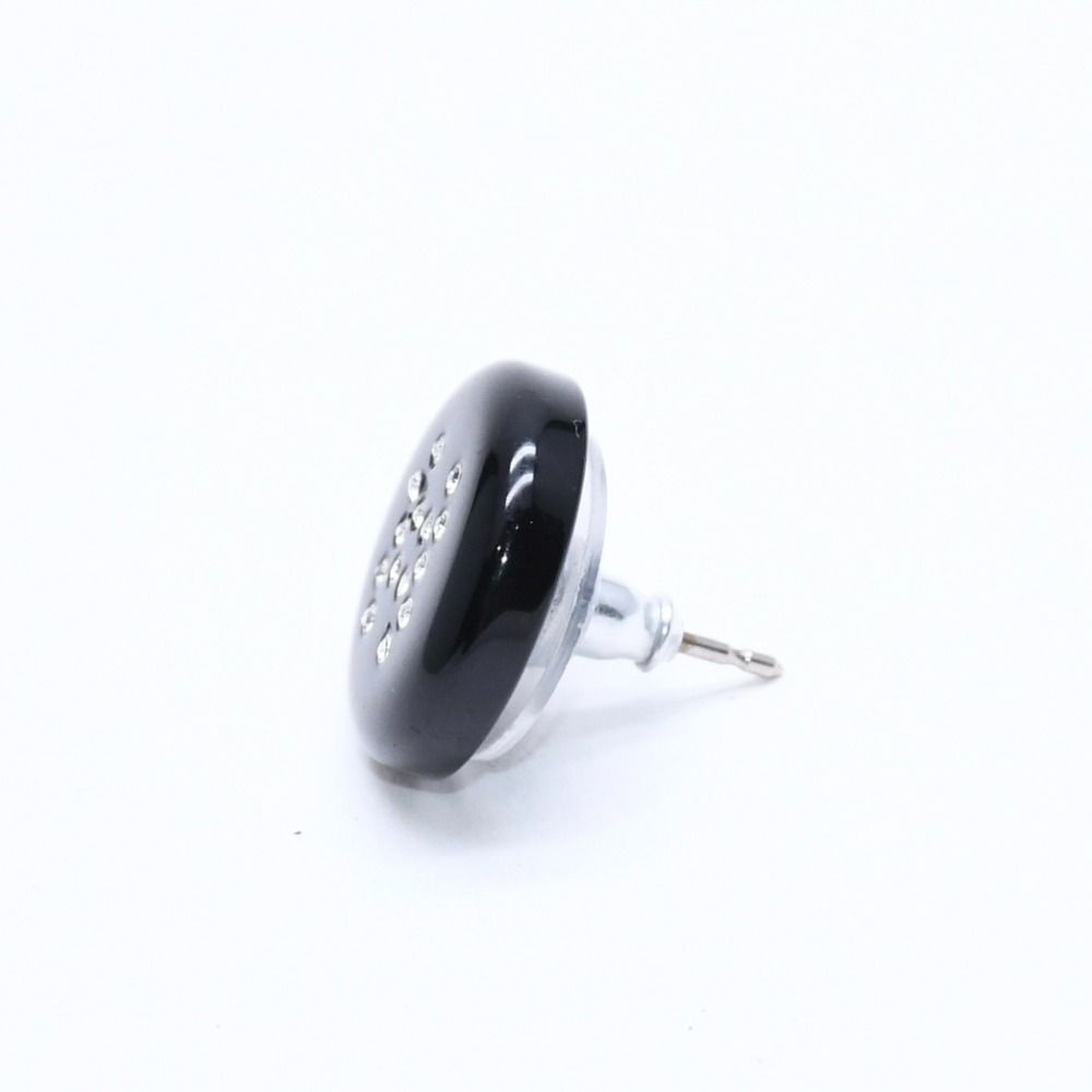 Chanel CC Logo Stud Single Earrings Stamp Black Rhinestone Plastic — view 5
